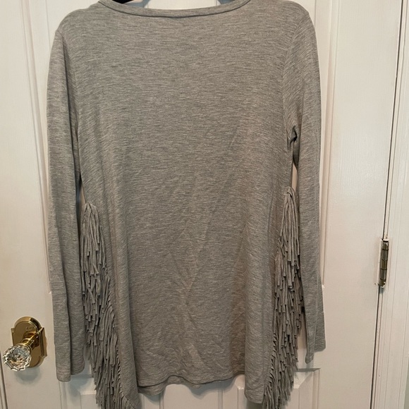 Gianni bini grey fringe long sleeve top/shirt with cut open sides - Picture 5 of 7